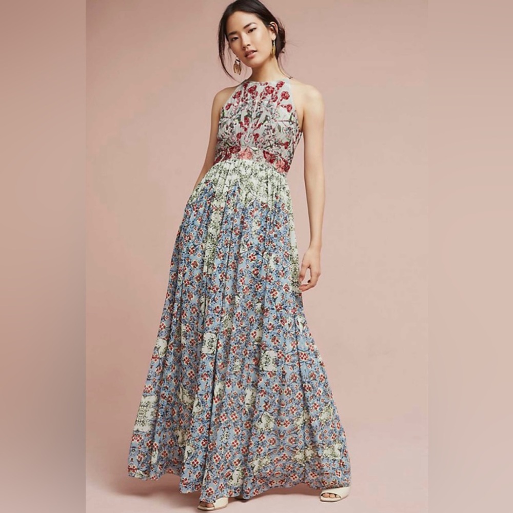 Bhanuni by Jyoti Adelise Beaded Halter Maxi Dress